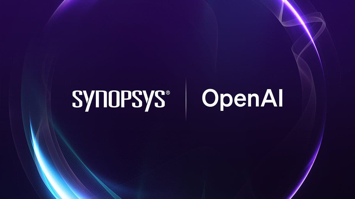 Логотипы OpenAI и Synopsys на фоне абстрактной схемы чипа